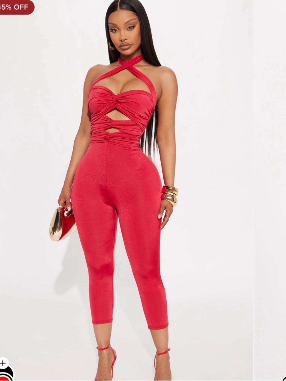 Fashion Nova Red Crisscross Cutout Halter Jumpsuit